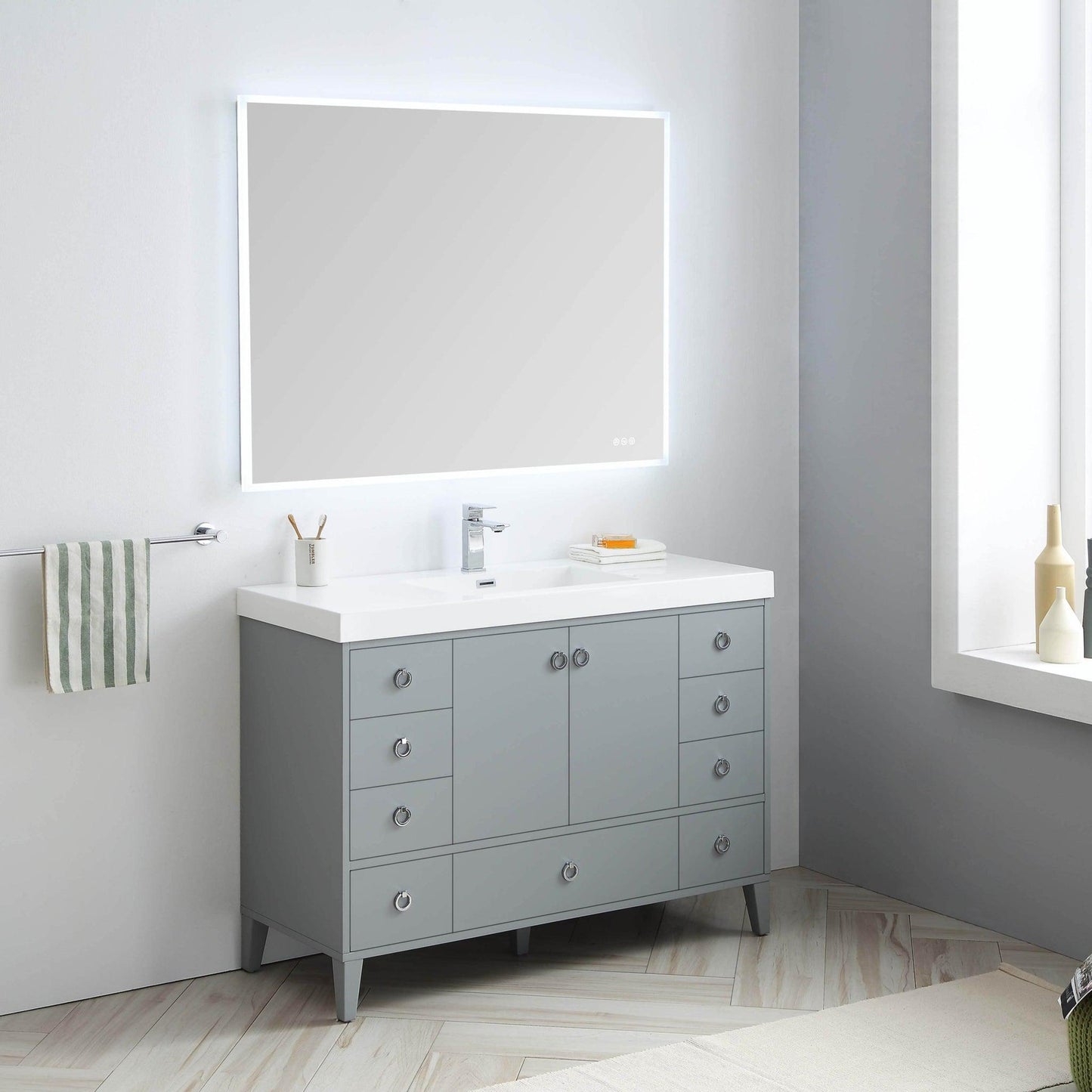 Blossom Lyon 48" 2-Door 9-Drawer Metal Gray Freestanding Vanity Set With Acrylic Top and Integrated Single Sink