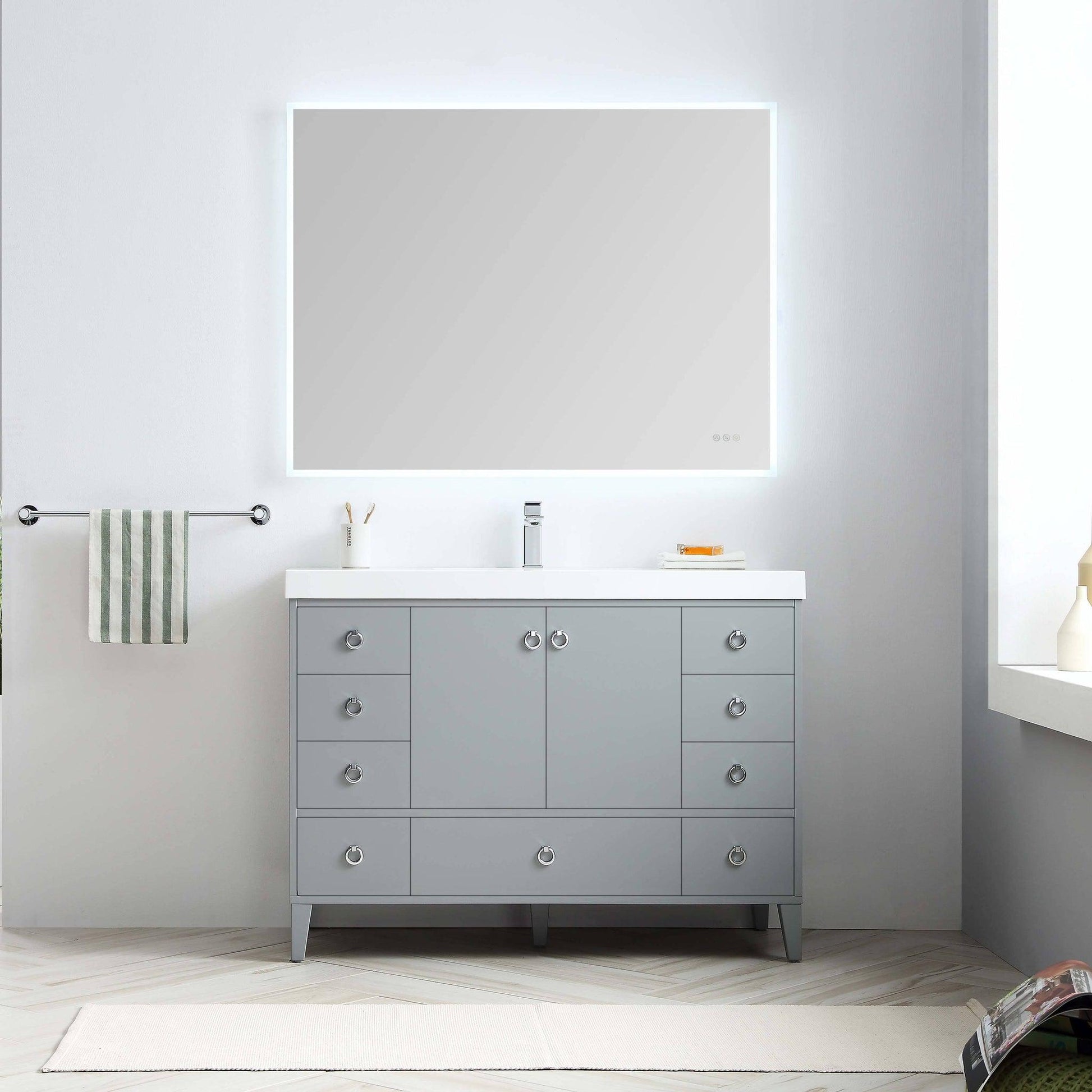 Blossom Lyon 48" 2-Door 9-Drawer Metal Gray Freestanding Vanity Set With Acrylic Top and Integrated Single Sink