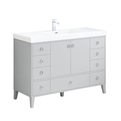 Blossom Lyon 48" 2-Door 9-Drawer Metal Gray Freestanding Vanity Set With Acrylic Top and Integrated Single Sink