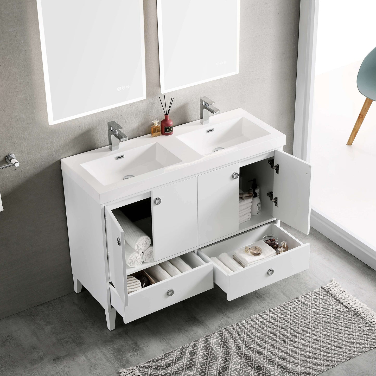 Blossom Lyon 48" 4-Door 2-Drawer Matte White Freestanding Vanity Set With Acrylic Top and Integrated Double Sinks