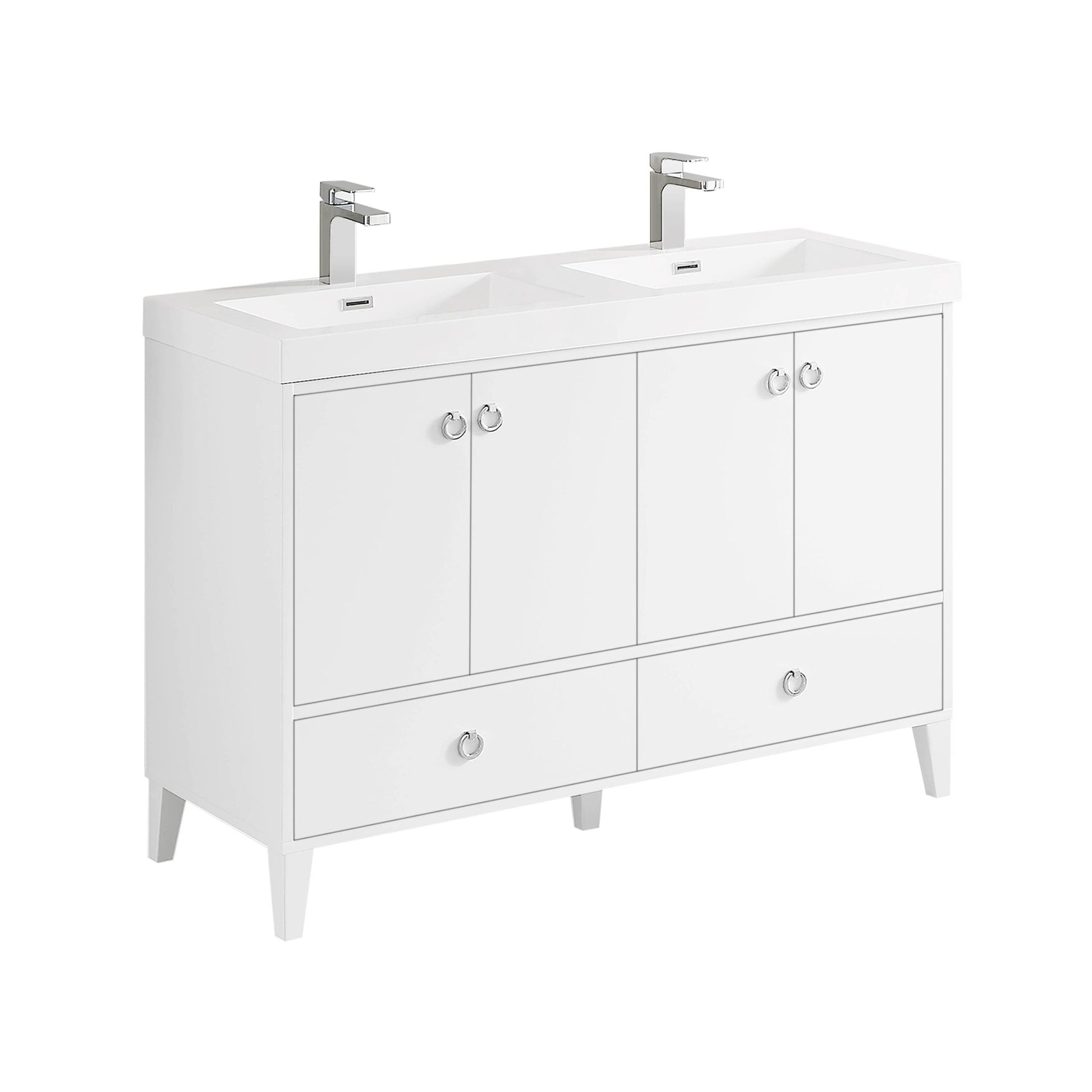 Blossom Lyon 48" 4-Door 2-Drawer Matte White Freestanding Vanity Set With Acrylic Top and Integrated Double Sinks