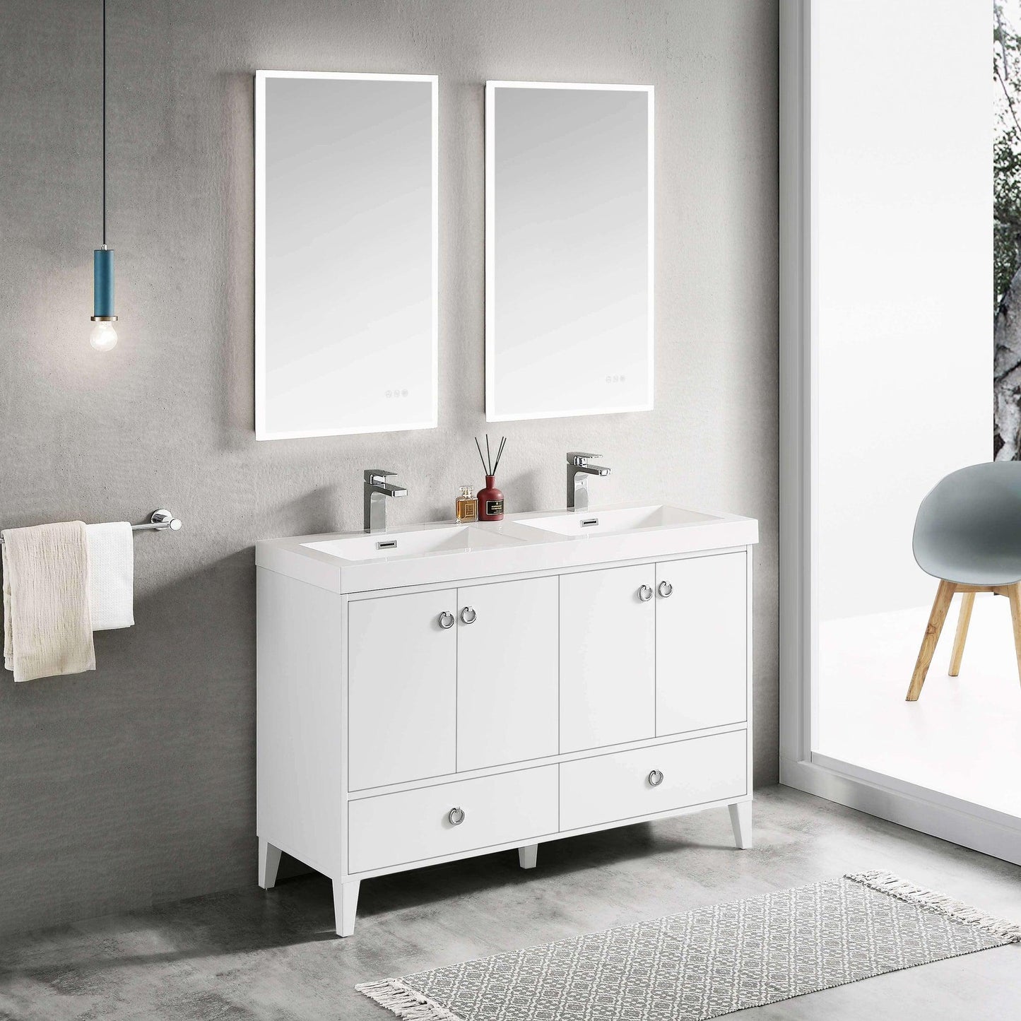 Blossom Lyon 48" 4-Door 2-Drawer Matte White Freestanding Vanity Set With Acrylic Top and Integrated Double Sinks