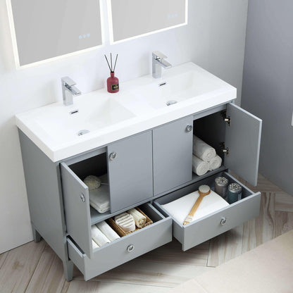 Blossom Lyon 48" 4-Door 2-Drawer Metal Gray Freestanding Vanity Set With Acrylic Top and Integrated Double Sinks