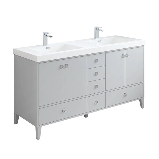 Blossom Lyon 60" 2-Door 9-Drawer Metal Gray Freestanding Vanity Set With Acrylic Top and Integrated Double Sinks