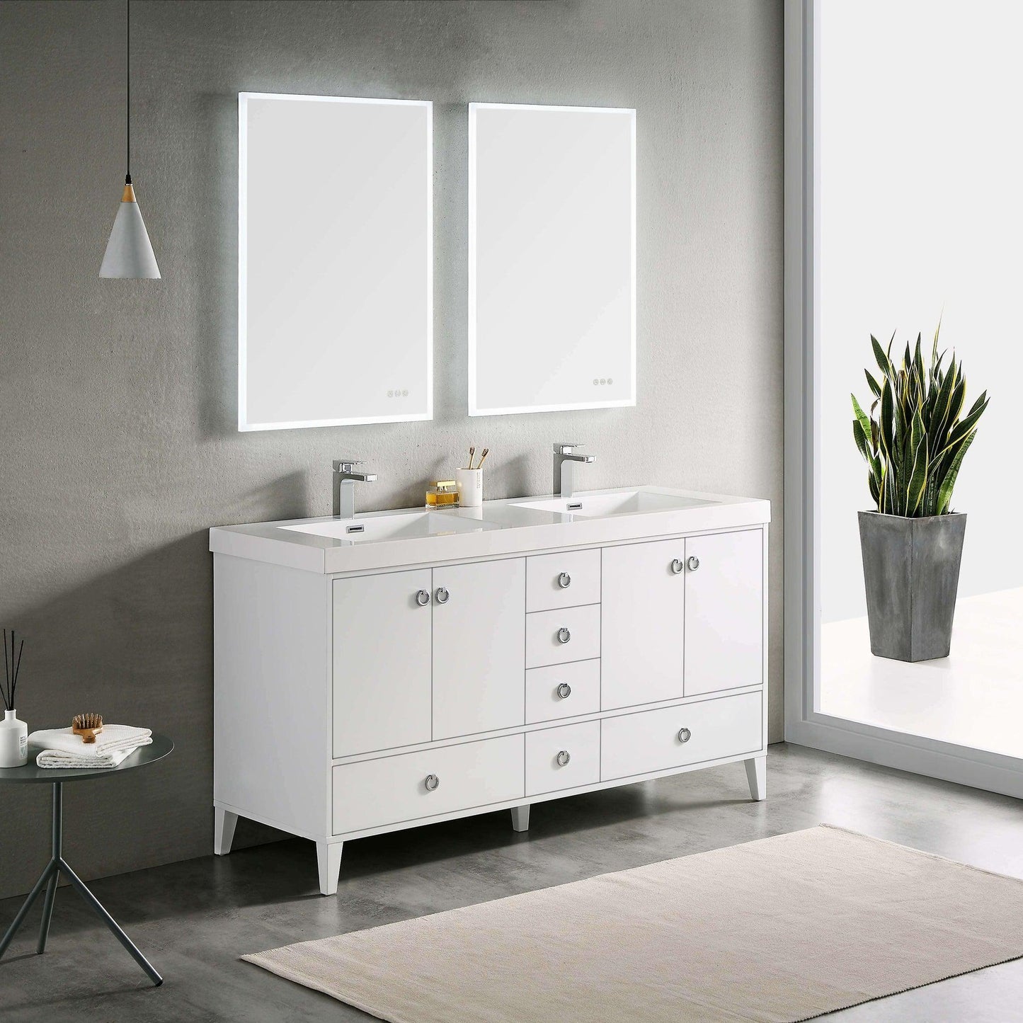 Blossom Lyon 60" 4-Door 2-Drawer Matte White Freestanding Vanity Set With Acrylic Top and Integrated Double Sinks