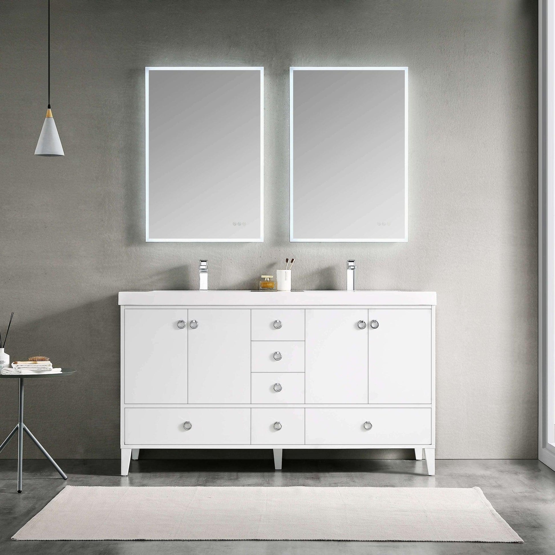 Blossom Lyon 60" 4-Door 2-Drawer Matte White Freestanding Vanity Set With Acrylic Top and Integrated Double Sinks