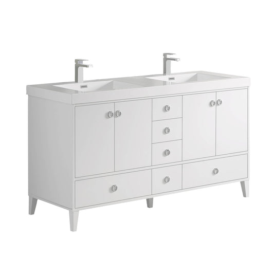 Blossom Lyon 60" 4-Door 2-Drawer Matte White Freestanding Vanity Set With Acrylic Top and Integrated Double Sinks