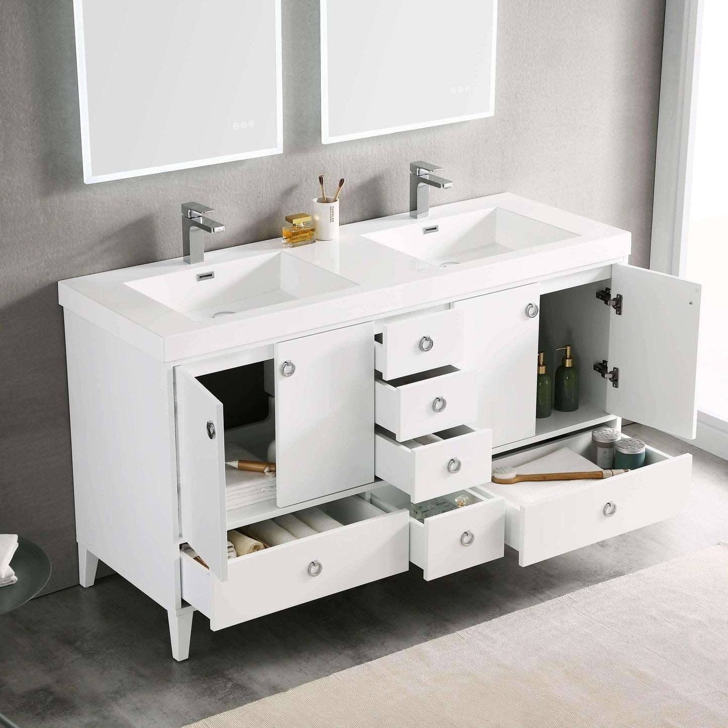 Blossom Lyon 60" 4-Door 6-Drawer Matte White Freestanding Vanity Base