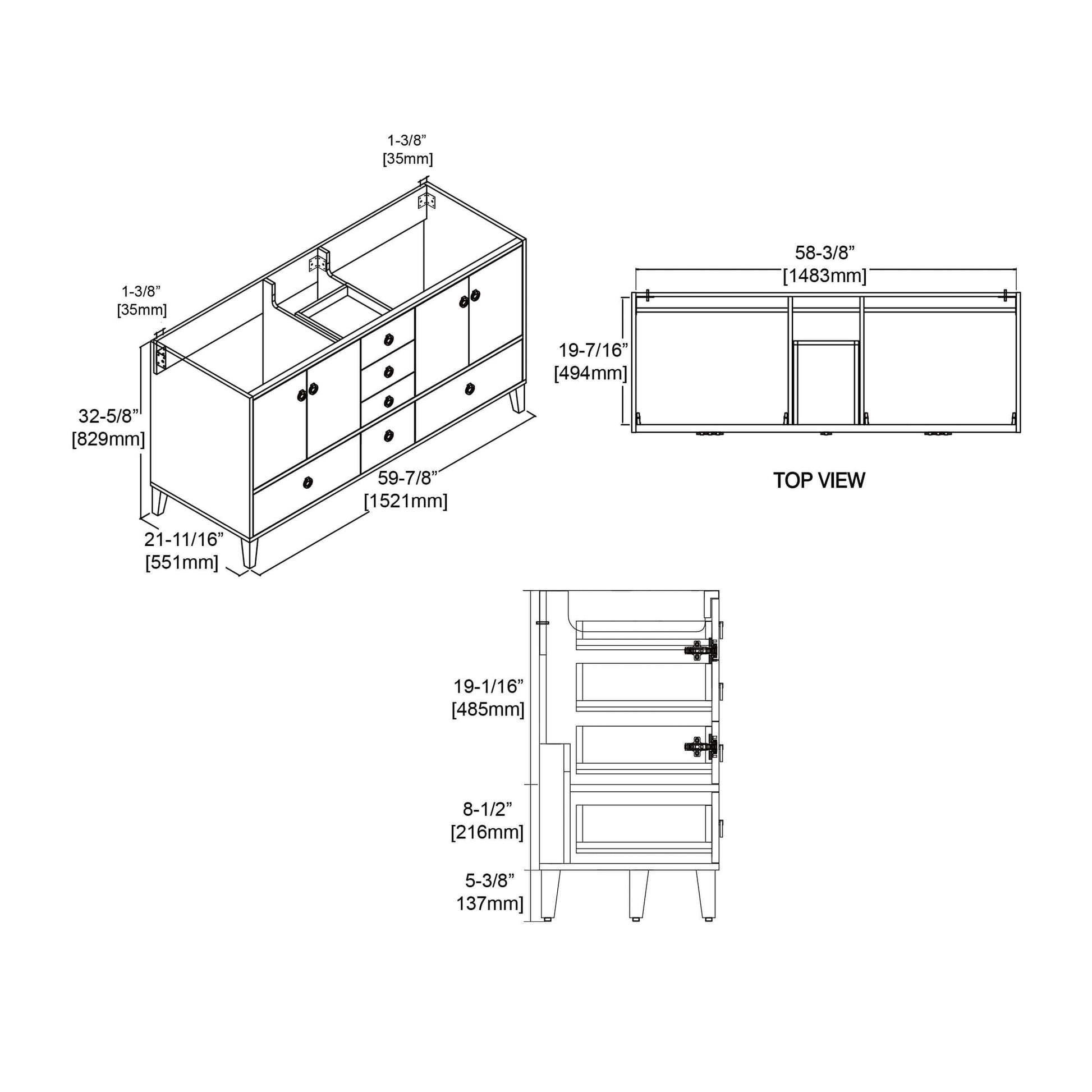 Blossom Lyon 60" 4-Door 6-Drawer Matte White Freestanding Vanity Base