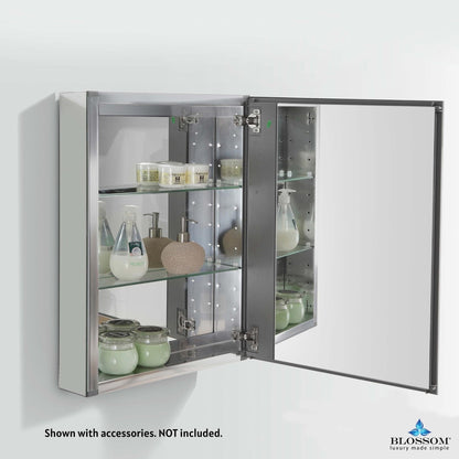 Blossom MC7 20" x 26" Recessed or Surface Mount Single Door Aluminum Medicine Cabinet With Mirror, 2 Adjustable Glass Shelves and Soft-Closing Hinges