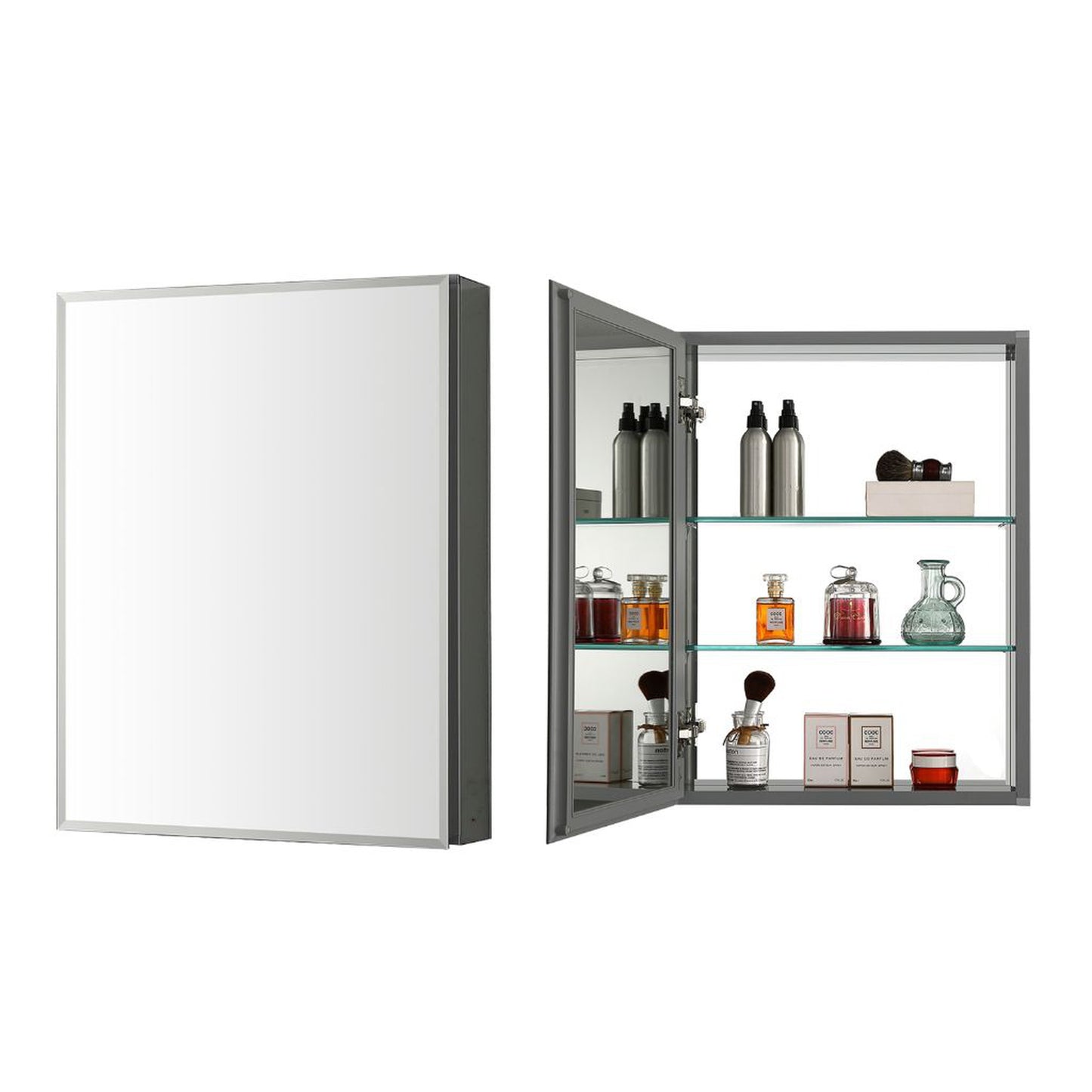 Blossom MC8 16" x 20" Recessed or Surface Mount Left or Right-Hand Swing Door Aluminum Medicine Cabinet With Mirror, Adjustable Hinges and Adjustable Glass Shelves