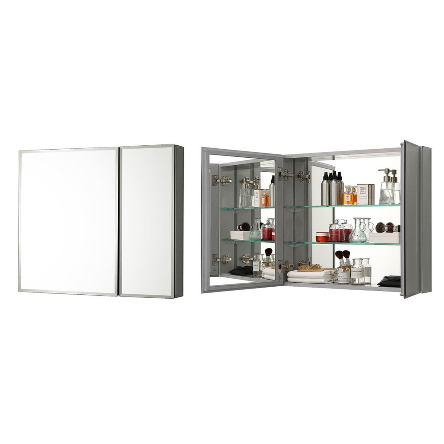 Blossom MC8 25" x 26" Recessed or Surface Mount 2-Door Aluminum Medicine Cabinet With Mirror, Adjustable Hinges and Adjustable Glass Shelves