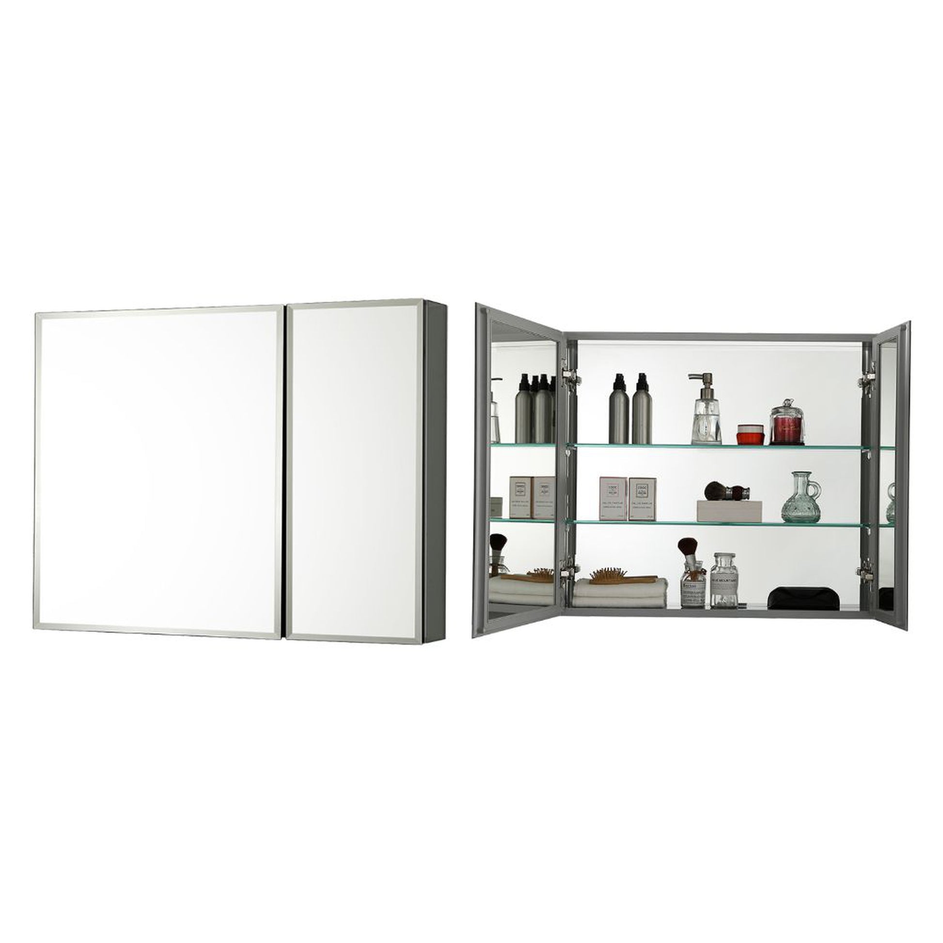 Oval Wall Mounted Medicine Cabinet Brushed Stainless Steel Bathroom Storage  Cabinet w/Mirror 26 x 18 Hanging Double Shelf Renovators Supply