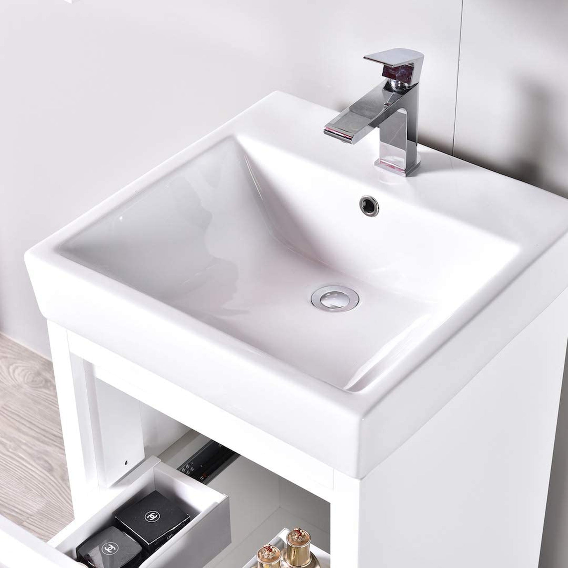 Blossom Milan 20" 1-Drawer White Freestanding Vanity Set With Ceramic Drop-In Single Sink