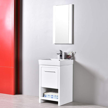 Blossom Milan 20" 1-Drawer White Freestanding Vanity Set With Ceramic Drop-In Single Sink And Mirror