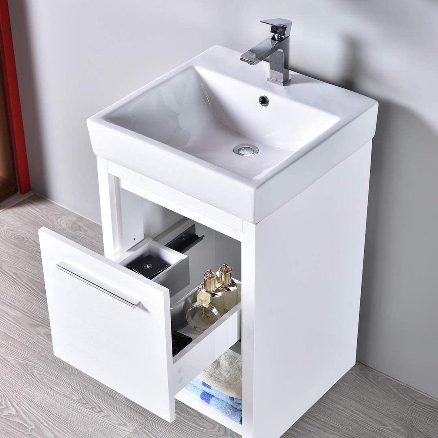 Blossom Milan 20" 1-Drawer White Freestanding Vanity Set With Ceramic Drop-In Single Sink And Mirror