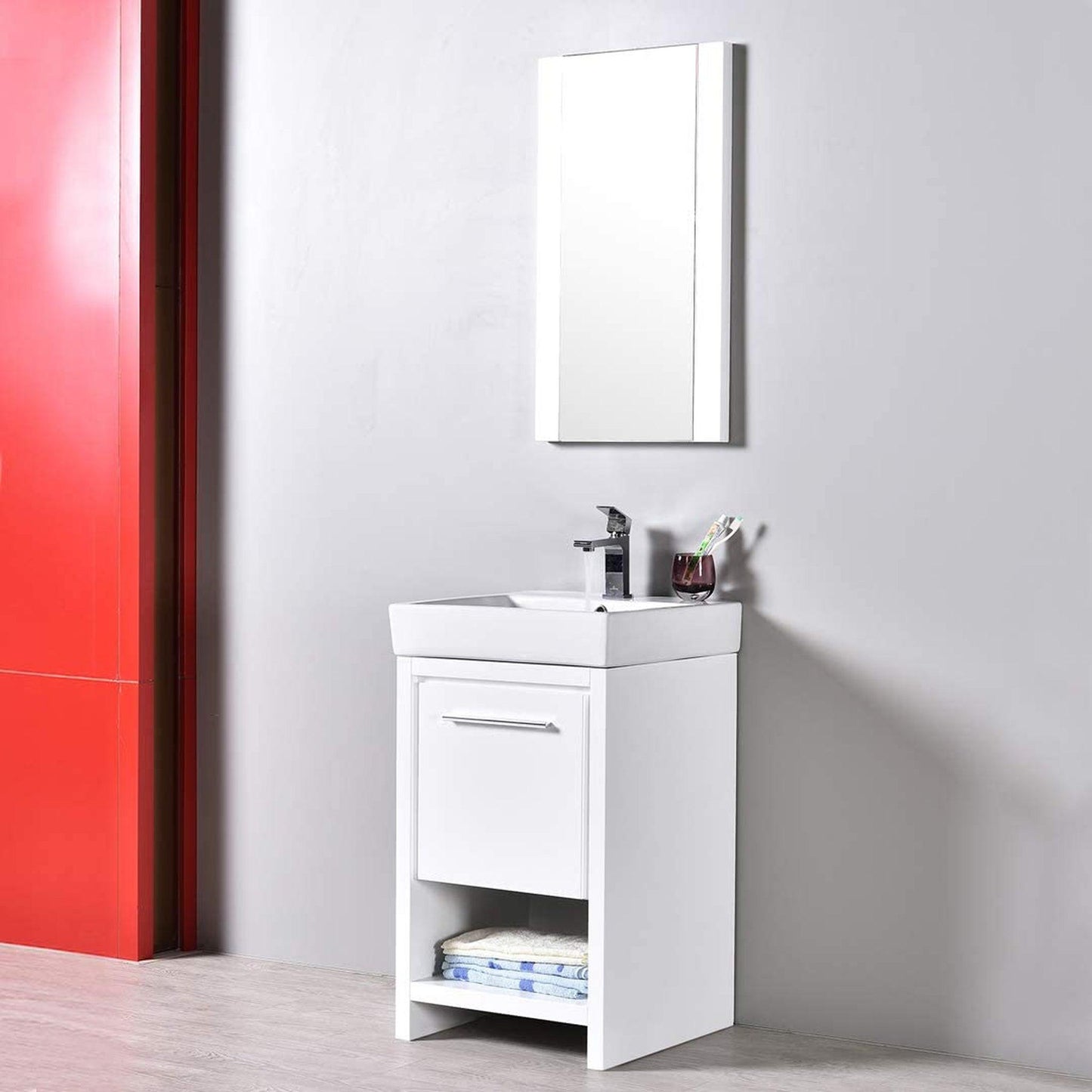 Blossom Milan 20" 1-Drawer White Freestanding Vanity Set With Ceramic Drop-In Single Sink And Mirror