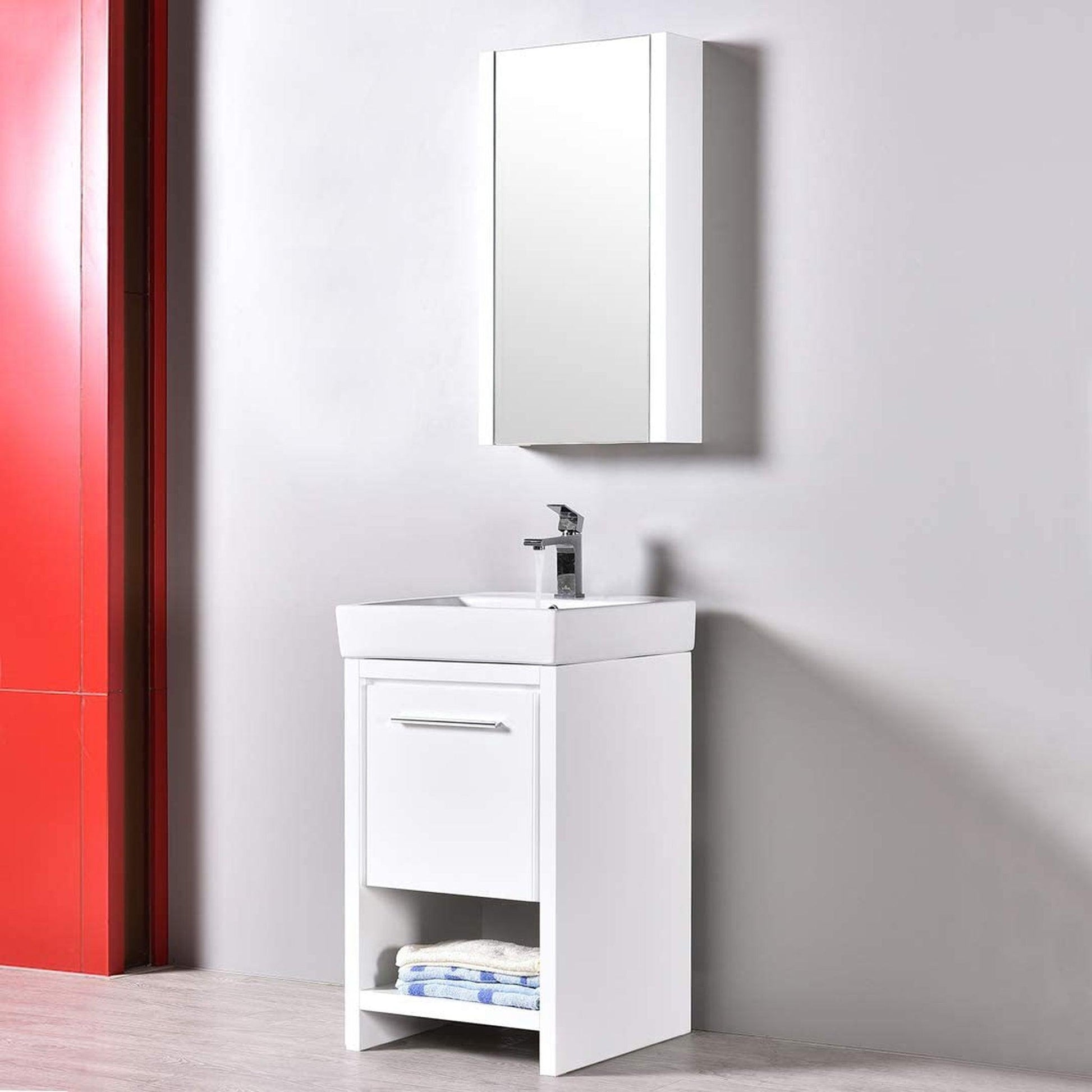 Blossom Milan 20" 1-Drawer White Freestanding Vanity Set With Ceramic Drop-In Single Sink And Mirrored Medicine Cabinet