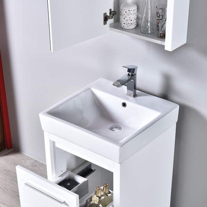 Blossom Milan 20" 1-Drawer White Freestanding Vanity Set With Ceramic Drop-In Single Sink And Mirrored Medicine Cabinet