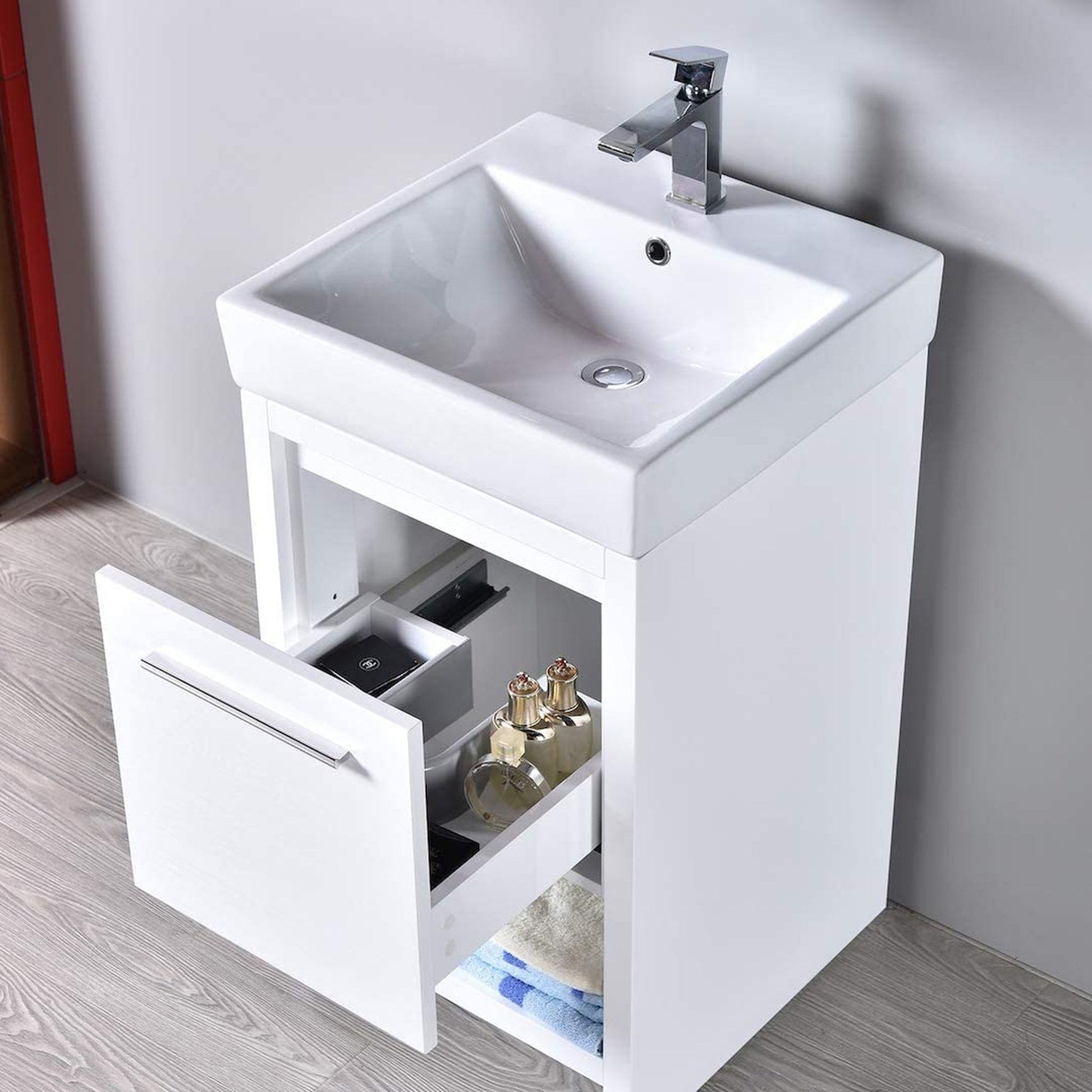 Blossom Milan 20" 1-Drawer White Freestanding Vanity Set With Ceramic Drop-In Single Sink And Mirrored Medicine Cabinet