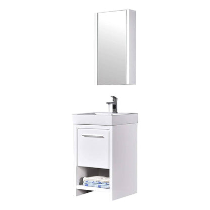 Blossom Milan 20" 1-Drawer White Freestanding Vanity Set With Ceramic Drop-In Single Sink And Mirrored Medicine Cabinet