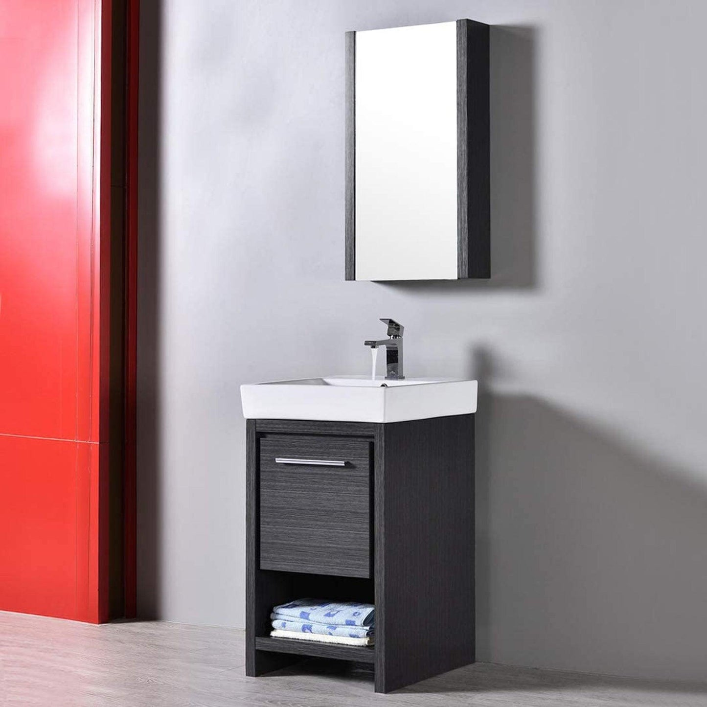 Blossom Milan 20" Silver Gray Freestanding Vanity Set With Ceramic Drop-In Single Sink And Mirrored Medicine Cabinet