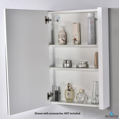 Blossom Milan 20" x 32" White Recessed or Surface Mount Single Door Mirror Medicine Cabinet With Adjustable Wood Shelves and Soft-Closing Hinges