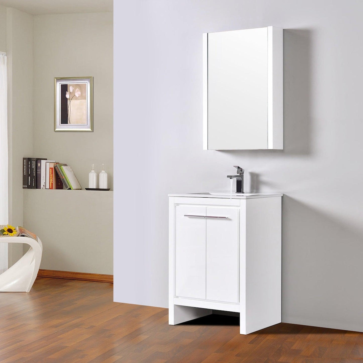 Blossom Milan 24" 2-Door 1-Drawer White Freestanding Vanity With Ceramic Drop-In Single Sink