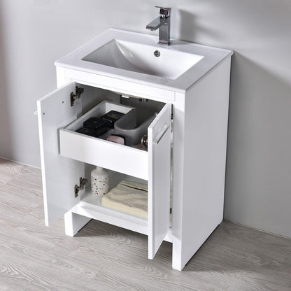 Blossom Milan 24" 2-Door 1-Drawer White Freestanding Vanity With Ceramic Drop-In Single Sink