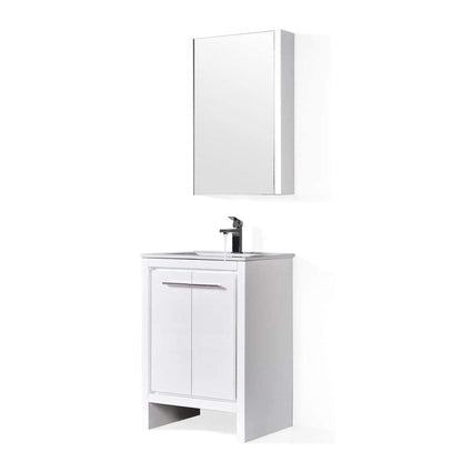 Blossom Milan 24" 2-Door 1-Drawer White Freestanding Vanity With Ceramic Drop-In Single Sink And Mirrored Medicine Cabinet