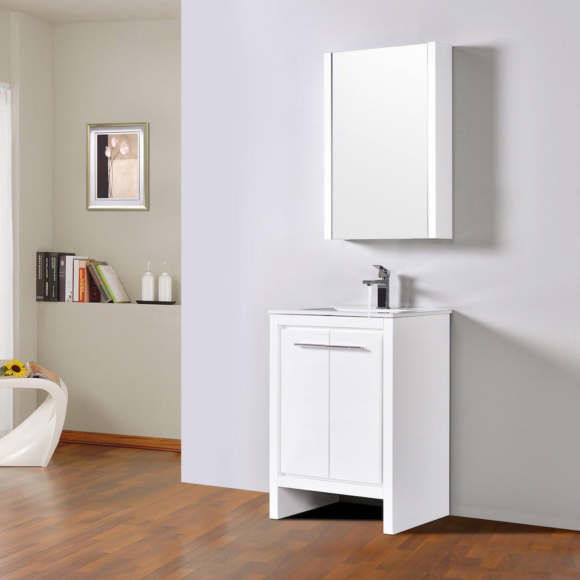 Blossom Milan 24" 2-Door 1-Drawer White Freestanding Vanity With Ceramic Drop-In Single Sink And Mirrored Medicine Cabinet