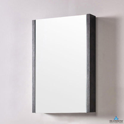 Blossom Milan 24" x 32" Silver Gray Recessed or Surface Mount Single Door Mirror Medicine Cabinet With Adjustable Wood Shelves and Soft-Closing Hinges
