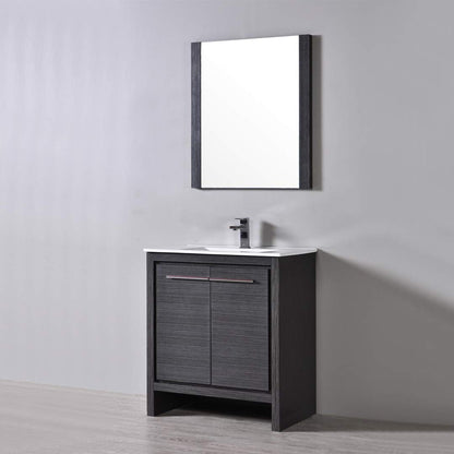 Blossom Milan 30" 2-Door 1-Drawer Silver Gray Freestanding Vanity With Ceramic Drop-In Single Sink And Mirror