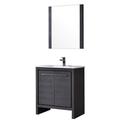 Blossom Milan 30" 2-Door 1-Drawer Silver Gray Freestanding Vanity With Ceramic Drop-In Single Sink And Mirror