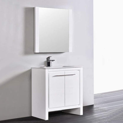 Blossom Milan 30" 2-Door 1-Drawer White Freestanding Vanity With Ceramic Drop-In Single Sink And Mirror