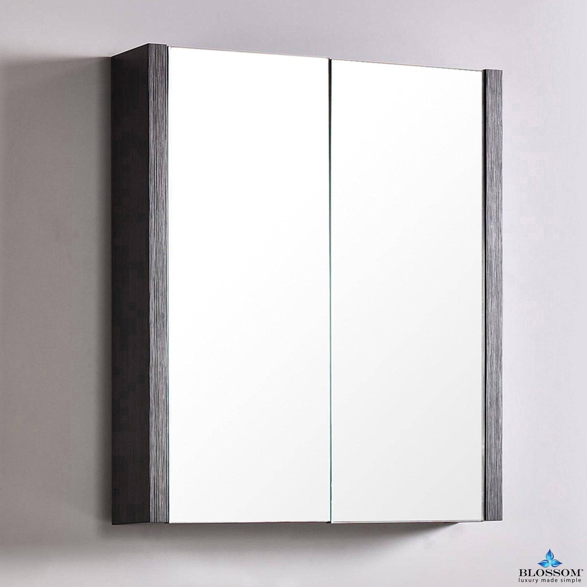 Blossom Milan 30" x 32" Silver Gray Recessed or Surface Mount 2-Door Mirror Medicine Cabinet With Adjustable Wood Shelves and Soft-Closing Hinges