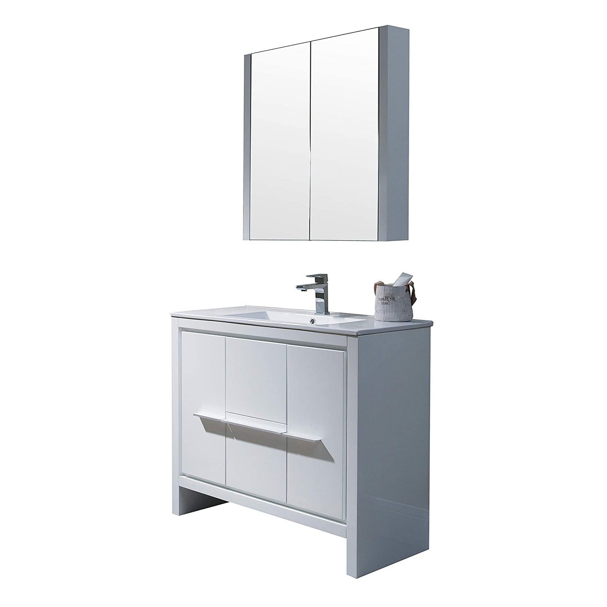 Blossom Milan 36" 2-Door 2-Drawer White Freestanding Vanity With Ceramic Drop-In Single Sink And Mirrored Medicine Cabinet
