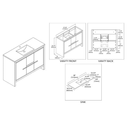 Blossom Milan 48" 2-Door 2-Drawer Silver Gray Freestanding Vanity With Ceramic Drop-In Single Sink