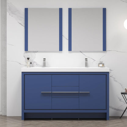 Blossom Milan 60" 2-Door 3-Drawer Navy Blue Freestanding Vanity Base