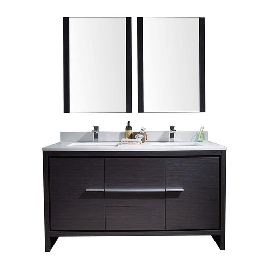 Blossom Milan 60" 2-Door 3-Drawer Silver Gray Freestanding Vanity With Ceramic Drop-In Single Sink And Mirror