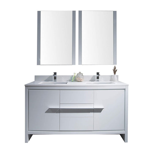 Blossom Milan 60" 2-Door 3-Drawer White Freestanding Vanity With Ceramic Drop-In Single Sink And Mirror