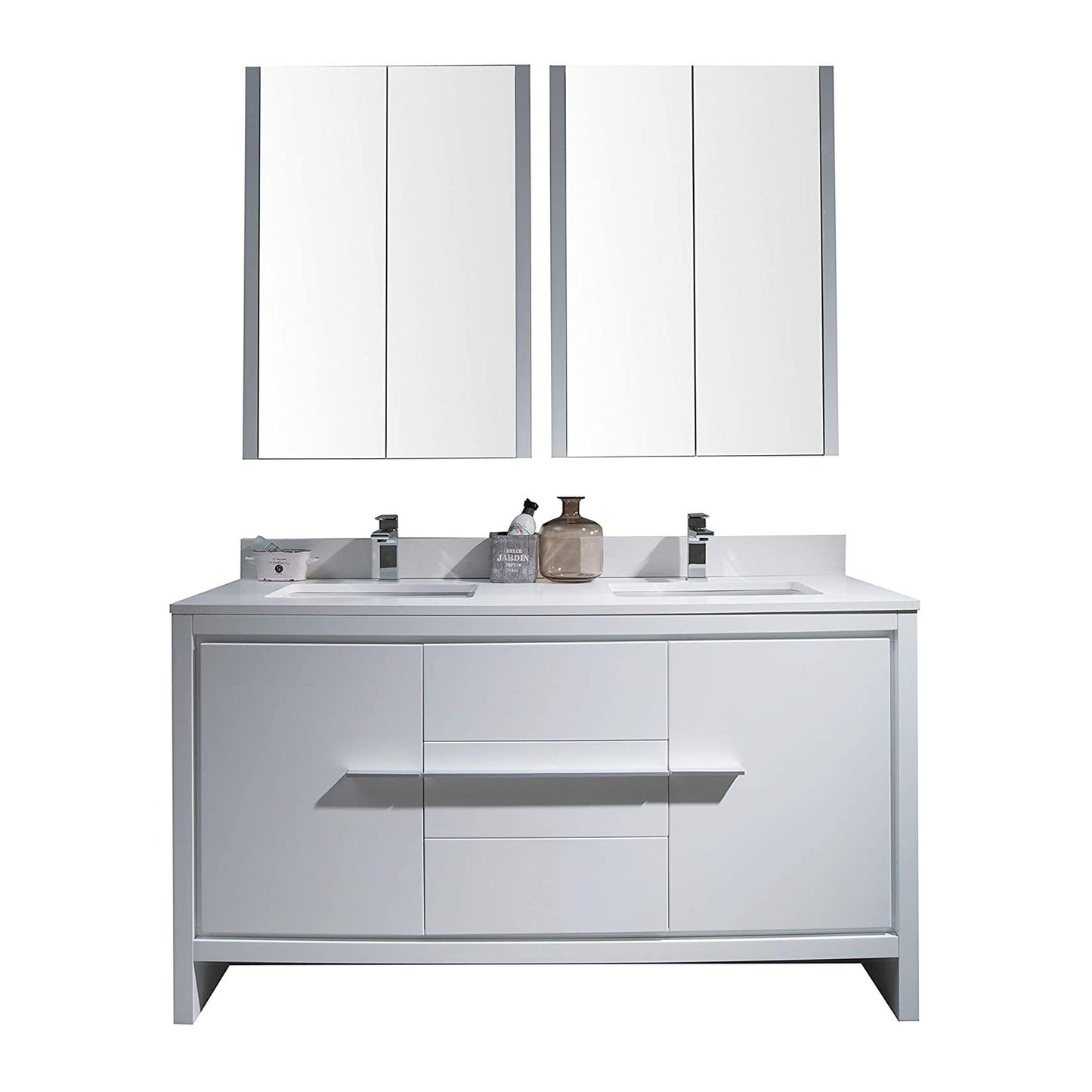 Blossom Milan 60" 2-Door 3-Drawer White Freestanding Vanity With Ceramic Drop-In Single Sink And Mirrored Medicine Cabinet