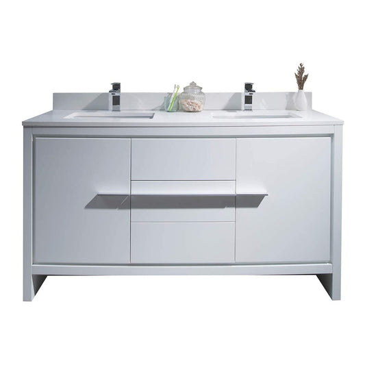 Blossom Milan 60" 2-Door 3-Drawer White Freestanding Vanity With Ceramic Drop-In Single Sink