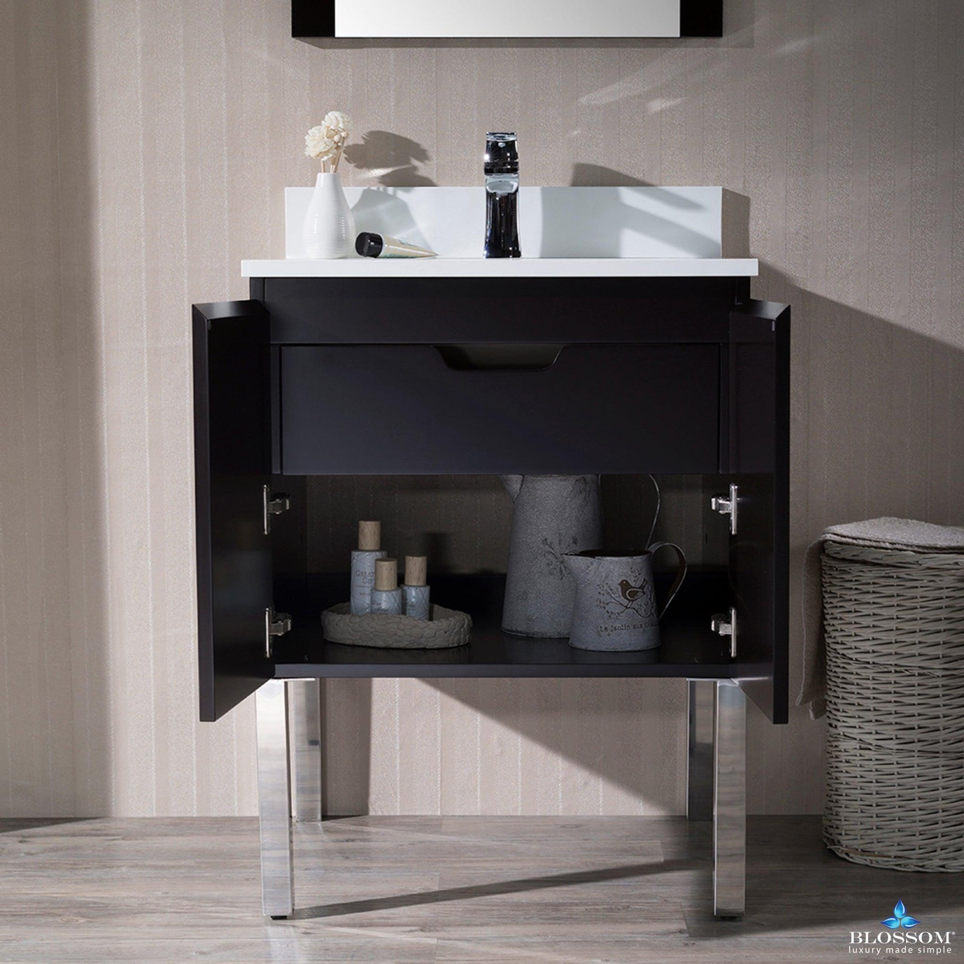 Blossom Monaco 24" 1-Door 2-Drawer Espresso Vanity Base With A Pair Of Chrome Legs