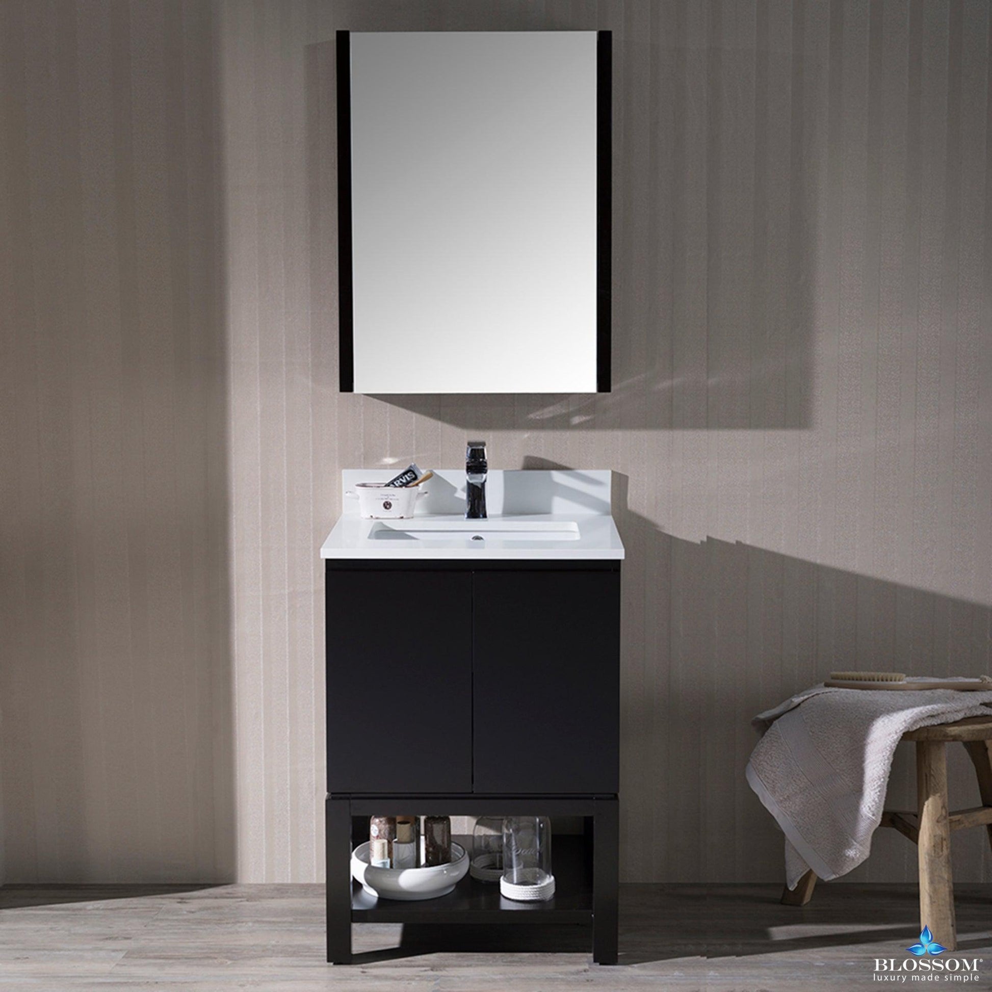 Blossom Monaco 24" 1-Door 2-Drawer Espresso Vanity Base With Wood Legs