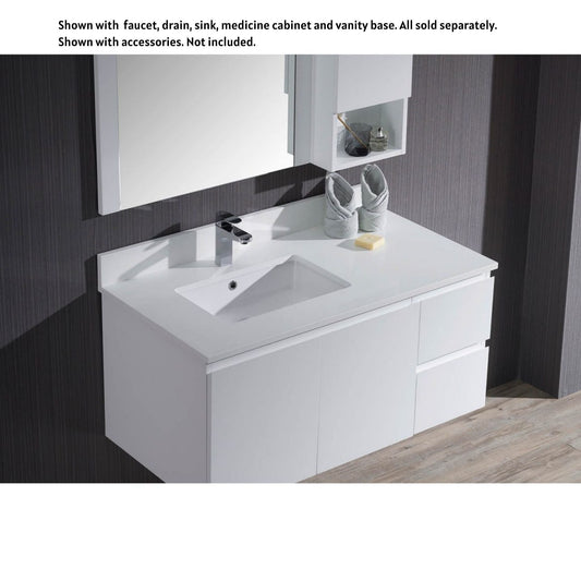 Blossom Monaco 43" x 22" White Quartz Vanity Top With Left Offset Single Sink Hole And Backsplash