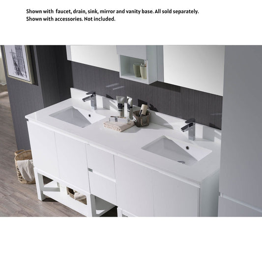 Blossom Monaco 73" x 22" White Quartz Vanity Top With Double Sink Hole And Backsplash