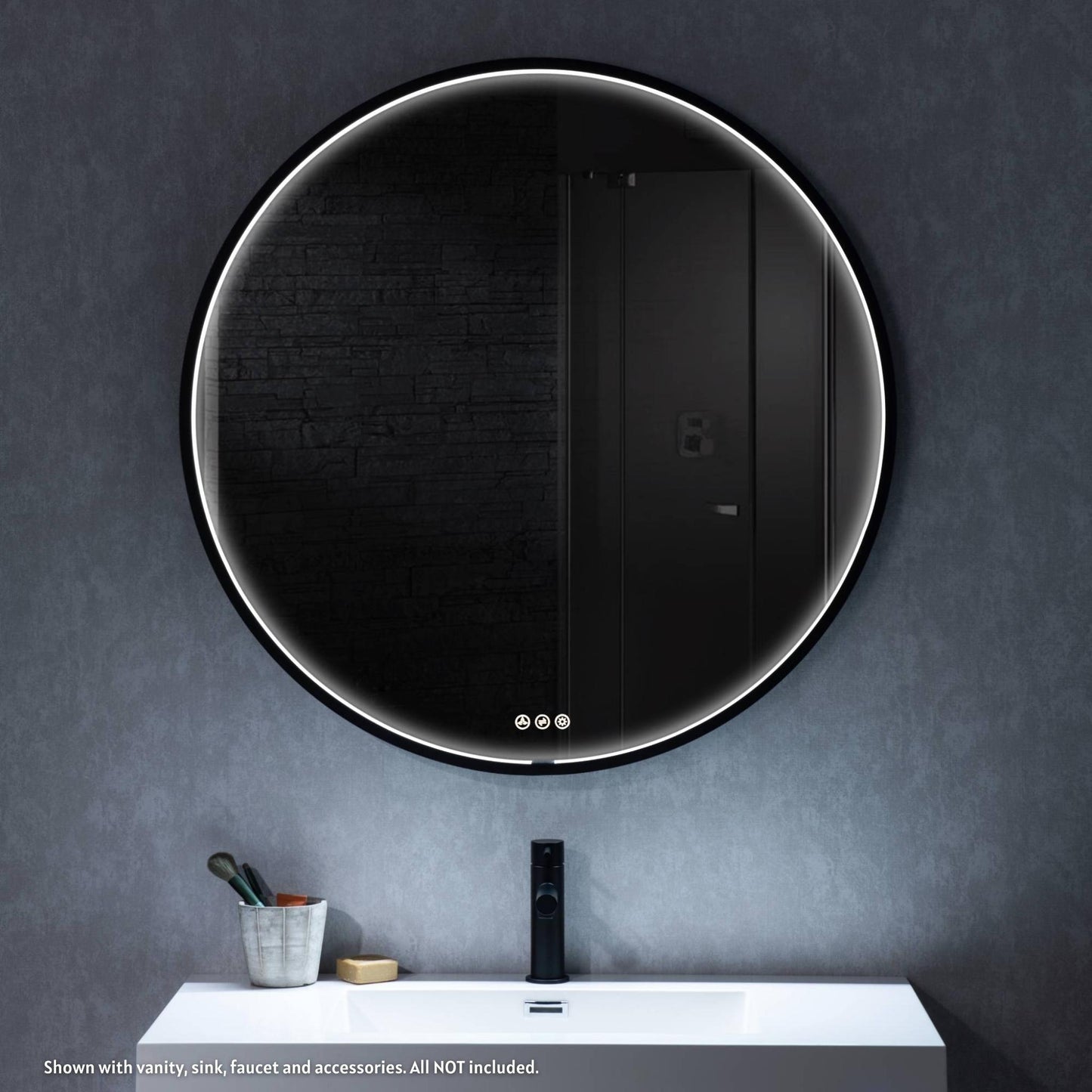 Blossom Oskar 32" Matte Black Wall-Mounted Framed Round LED Mirror