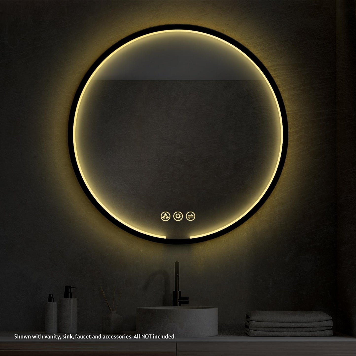 Blossom Oskar 32" Matte Black Wall-Mounted Framed Round LED Mirror