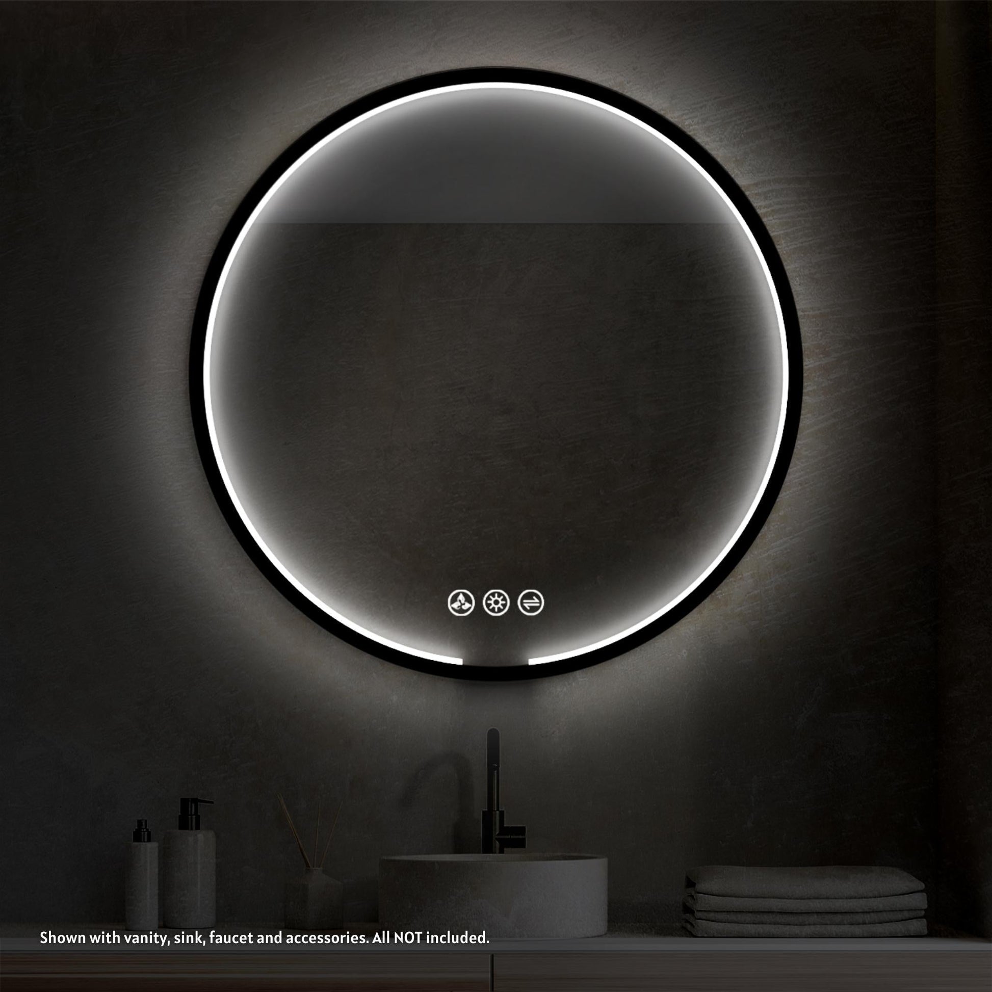 Blossom Oskar 32" Matte Black Wall-Mounted Framed Round LED Mirror